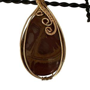 Banded Agate Stone Rock Brass Wire Wrapped Pendant Necklace Jewelry Accessory